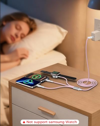 Image of Pink Travel Essentials for Apple Watch Charger,Multi Charging Cable for iPhone 17,iWatch Charger USB C Cord,Car Cruise RV Camping Essentials 2026 for iWatch Ultra /11&iPhone 16 /15, Xbox One Cables