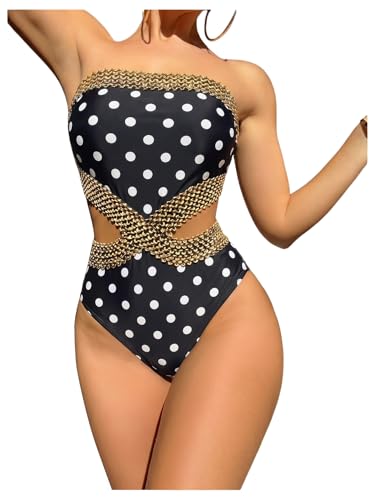 Image of Milumia Women's Stitch Detail Strapless One Piece Swimsuit Cut Out Bandeau Bathing Suit