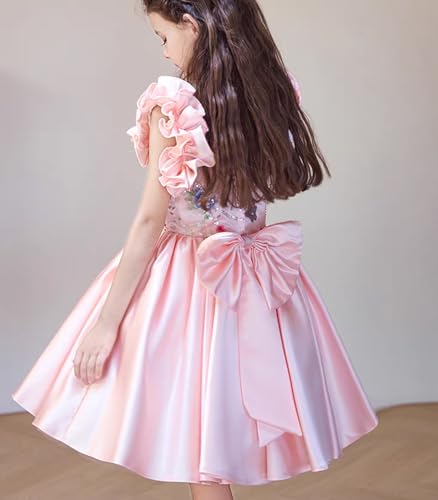 Pageant Dresses for Girls Flying Sleeve Pink Puffy Dress Embroidered Lace Flower Girl Wedding Ball Gown3