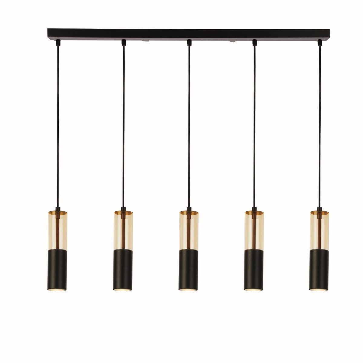 Searchlight Merrygold 5 Light Bar Ceiling Pendant, Amber Acrylic & Black