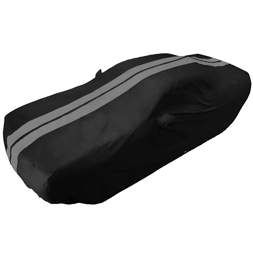 Photo 1 of Ultraguard Plus Car Cover Indoor/Outdoor Protection Water Resistant 300 Denier - Custom Fit for 2008-2023 Dodge Challenger SXT, GT, R/T, Scat Pack, Hellcat Redeye & Widebody (Black with Gray Stripes)