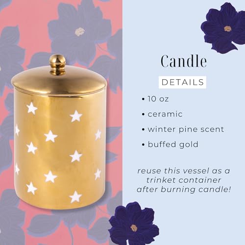 Draper-James-Scented-Winter-Candle-in-Ceramic-Jar-with-Lid-10oz-Pine-Christmas-Candle-Gold-with-White-Stars Draper James Scented Winter Candle in Ceramic Jar with Lid 10oz Pine Christmas Candle Gold with White Stars