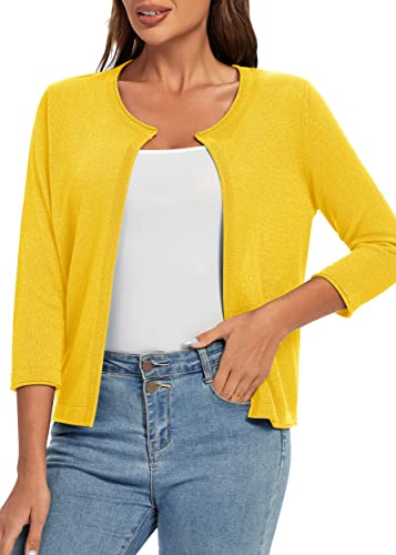 Urban CoCo Women's 3/4 Sleeve Open Front Shrugs Lightweight Crew Neck Cardigan Sweater