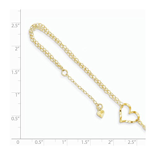 Gold Ankle Bracelets For Women-14K Yellow Gold Double Strand Heart 9 Inch Plus 1 Adjustable Chain Size Extender Anklet Ankle Beach Bracelet Love Fine Jewelry Gifts For Her #TOP2