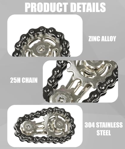Image of Fidget Toy for Kids & Adults, Compact Bicycle Chain Fidget Toy, Black Portable Stress Relief Sensory Toy, Durable Pocket Desk Toy for Boys Girls Teens Adults, Ages 6+