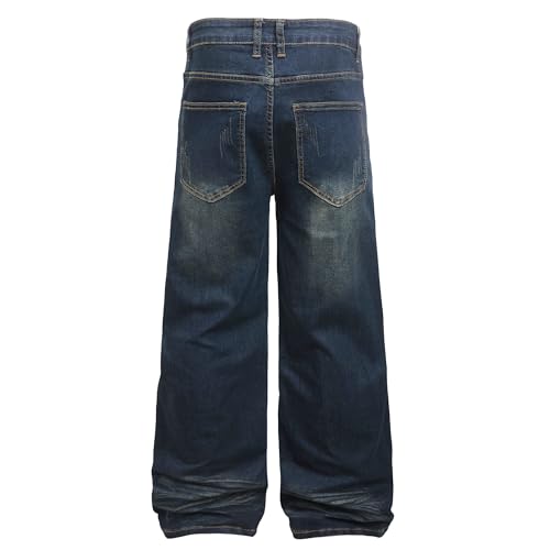 Image of QIMYUM Men's Wide-Leg Baggy Flex Jeans Relaxed Loose Fit Long Denim Pants