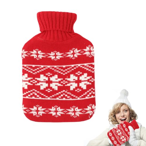 Wärmflasche mit Bezug,Warmflasche Weihnachten Warmflasche,Wärmflasche mit Strickbezug,mit Kuschelweichem Fellbezug zur Schmerzlinderung,Ideal für...