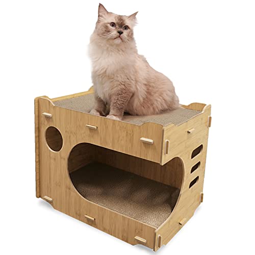 Casetta Per Gatti In Cartone Ondulato 58x43x41 Cm, 2 Ingressi E Tetto Apribile, Riciclabile 100%