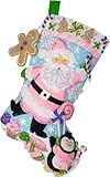 Bucilla Felt Applique 18' Stocking Making Kit, Lollipop Santa, Perfect for Holiday DIY Arts and Crafts, 89705E