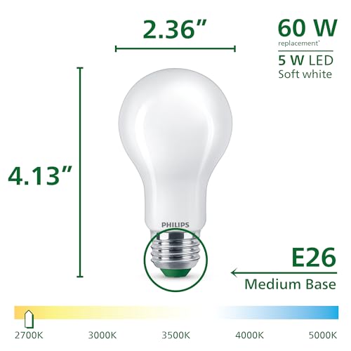 PHILIPS LED 60W A19 12-Pack Ultra Efficient Soft White (5W = 60W) Dimmable Clear Flicker-Free Light Bulb - image 3