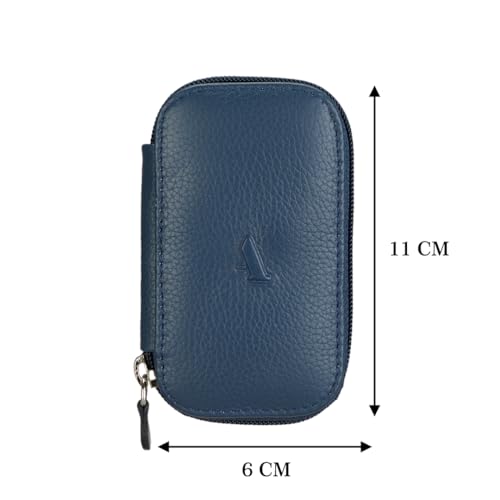 Adamis Leather Keychain Holder Pouch, Key Case, Soft Strong and Compact Organiser and Wallet with Zip Closure and 6 Key Holder Hooks W55, Size 6 x 11 cm
