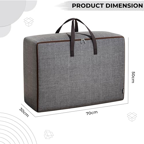 Image of Kraptick Cloth Organiser for Storage, Storage Bag for Clothes, Under Bed Storage Bag, Wardrobe Bags for Clothes Storage, Organiser Box for Cloth (Light Grey) (50cmX35cmX20cm)