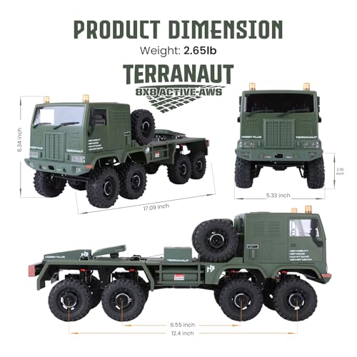 Image of HOBBYPLUS Helidirect 1 /18 RC Crawler CR18P Terranaut 8x8 RC Truck Remote Control Car w Full-Lock 8WD RTR Active All-Wheel Steering, 2-Speed Transmission, Recovery Winch, LED Lights (Green)