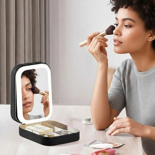Image of SIGNAMIO Compact Makeup Vanity with LED Mirror, Portable LED Mirror for Makeup, Stylish Vanity Table with Adjustable Lighting for Professional Results (Black)