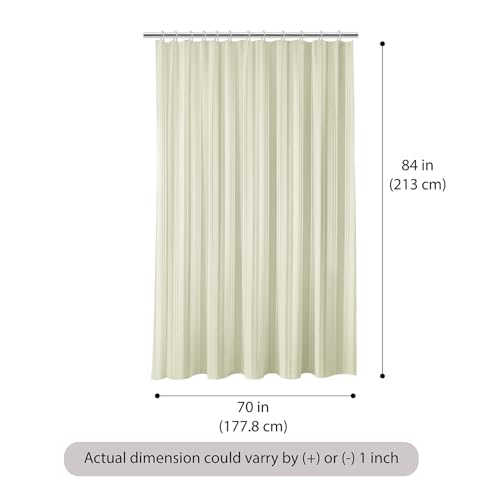 Image of Wakefit Shower Curtain 7 Feet | 14 Free Hooks | No Plastic Smell | Waterproof Bathroom Curtain | Curtain for Balcony | Machine Washable | Off-White Stripes | Height 7ft & Width 6ft | Very Premium