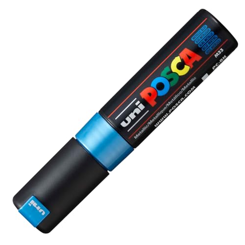 Marqueur Posca pointe biseautée large bleu métallique opacité maximale lot de 6 - 2