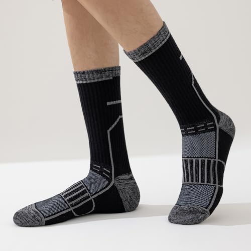Circorld Wandersocken Herren & Damen, Atmungsaktiv Outdoor Socken Baumwolle Sportsocken, Anti Blasen & Geposltert Trekkingsocken Laufsocken Tennissocken Arbeitssocken, 3 Paar 43-46