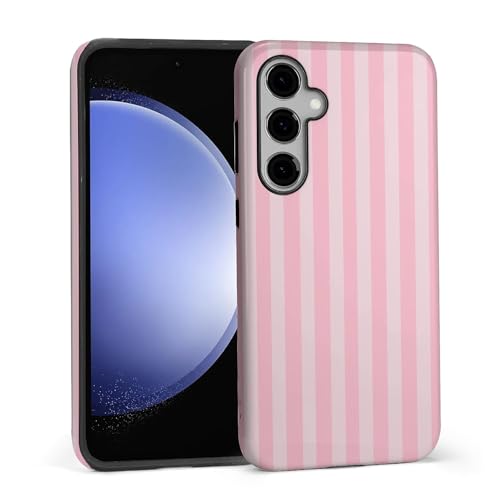 WANKBLC Compatible with Samsung Galaxy S24 Glossy Case for Girl Boy Full Body Design Soft Silicone Drop Shock Scratch Protection Crazy Pattern Cream and Pink Stripes Geometric Vertical Line by WANKBLC - Used condition - Image 3