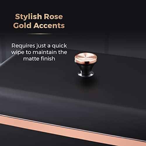 Tower T826130BLK Cavaletto Bread Bin Storage, Carbon Steel, Removable Lid, Black and Rose Gold