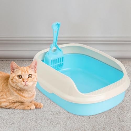 Arenero abierto para gato con lados altos 40x28.5x14 cm azul miniatura 4