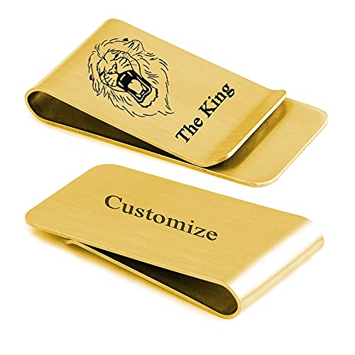 LONAGO Personalized Stainless Steel Money Clip with Photo Engraving Any Name Word Symbol Custom Picture Cash Clip Gift for Men Father's Day Gift (yellow Color-Small Size)