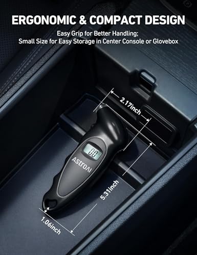 Image of AstroAI Digital Tire Pressure Gauge 150 PSI 4 Settings Car Truck Bicycle Backlit LCD Non-Slip Grip, Black