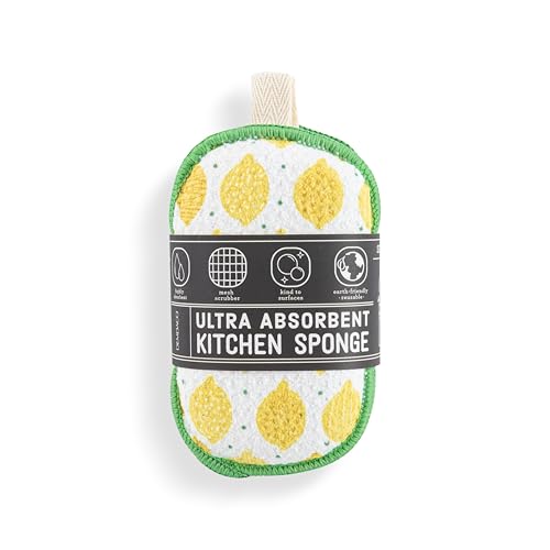Image of Demdaco Absorbent Reversible Mesh Sponge, Dish Cleaning Supplies, 3 x 5 Inch Polyester, Lemon Pattern - Pack of 2