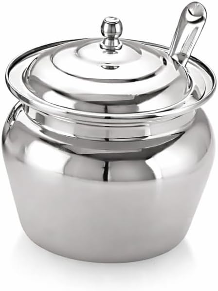 GS Stainless Steel Oil and Ghee Container with Spoon | 300 ml Oil Dispenser for Kitchen | Multipurpose Cooking Ghee Pot | Silver.