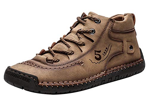 Santimon Mens Casual Oxford Shoes Flat Shoes Vintage Comfort Soft Leather Ankle Boots Lace-up Driving Shoes