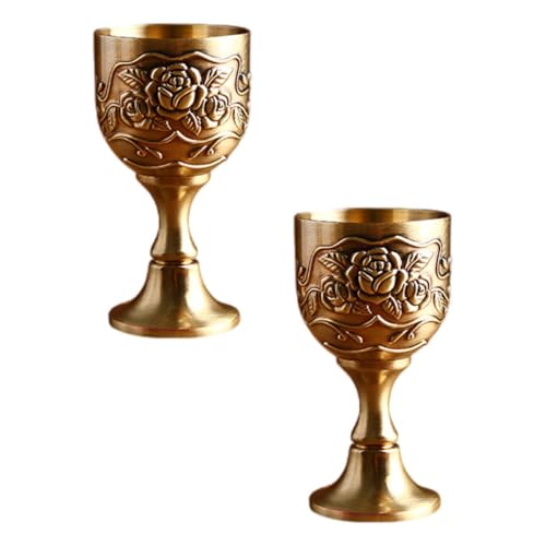 TOYANDONA Lot de 2 Calices à Vin Vintage en Alliage Bronze Gravés Motif Floral Verres à Shot de Whisky Décoratifs Design Rétro pour Dégustation et Usage Domestique Style Russe Élégant