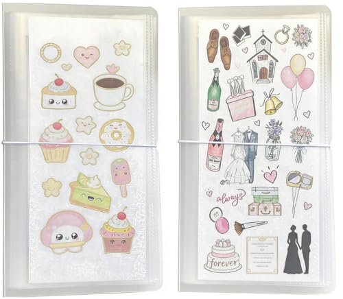 Raoendis ステッカー収納アルバム 2冊セット 100枚収納可能 大容量クリアファイル シール 手帳 収集・整理・展示に 詰め替え可能 シール収納 スクラップブック・プランナー用ステッカー整理帳 透明スリーブ