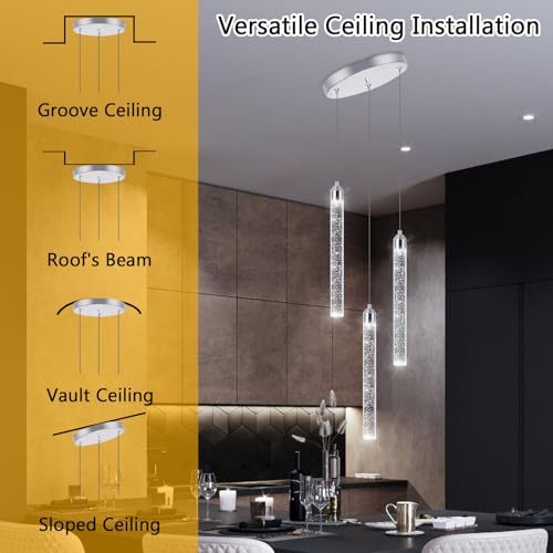 Image of Mini Chandelier Crystal Pendant Lights Integrated LED Pendant Light Fixtures Kitchen Island Chandeliers Pendant Lighting for Dining Room Bubble Chromed Finished Ceiling Hanging Lights 2700K 6000K