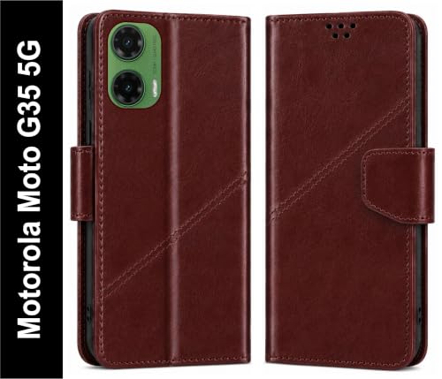 Image of SBMS Flip Cover for Motorola Moto G35 5G Back Cover Case with Magnatic Closure | Inbuilt Stand | Card & Money Pocket (Coffe Brown)