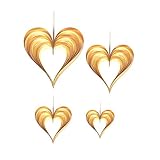 Steellwingsf 3D-Anhänger in Herzform, zum Aufhängen, für Hochzeit, Dekoration, Valentinstag, Party, Vitrinendekoration, 4 Stück goldgelb