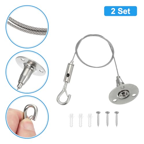 Image of MECCANIXITY 50 x 1.5mm Adjustable Hanging Wires Kit, Heavy Duty Stainless Steel Wire Rope with Single Hooks for Picture Photo Light LED Screen Curtain Billboards DIY Mounting Clamp Pack of 2