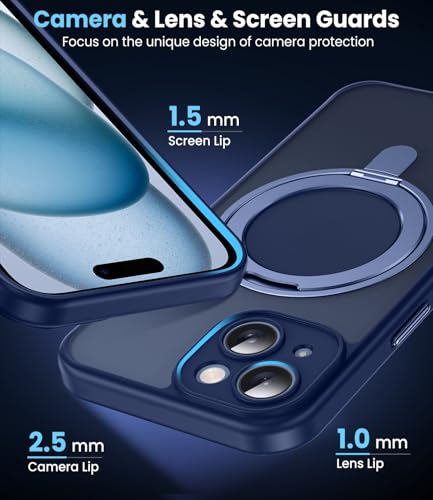Coque iPhone 15 support magnétique pour vidéos mains libres bleu silicone