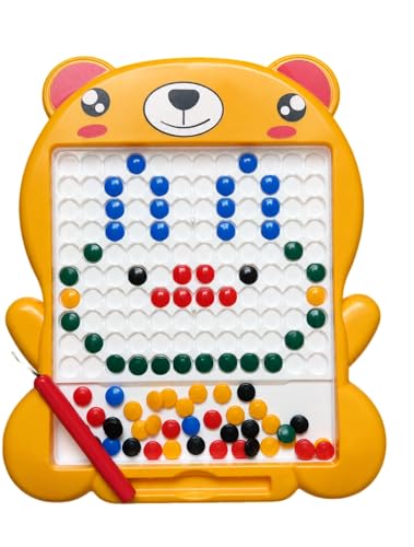 Image of Magnetic Drawing Board for Kids with 80 Beads & Pen | Big Size Educational Doodle Board | Preschool Learning & Fine Motor Skills Toy for Toddlers (Yellow)