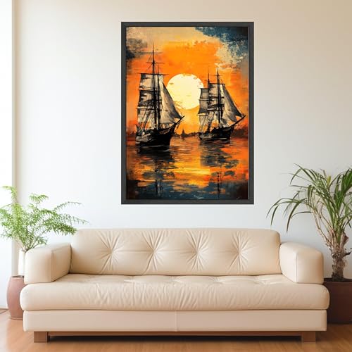Coucher de soleil sur l'océan tableau voiliers pour mur vide - 4