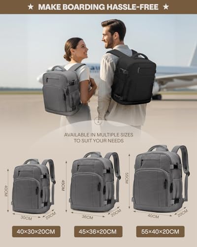 ZHXX Ryanair Handgepack 40x30x20,Handgepäck Rucksack Leichter Kabinenrucksack mit 14 Zoll Laptopfach & Diebstahlsicherung,Dunkelgrau.