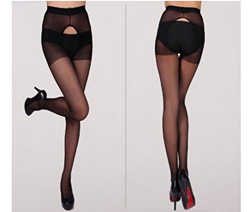 Bravebird 穴あき ストッキング パンスト 高級 オープン クロッチ 3枚 セット セクシー コスプレ 着圧 光沢 (ブラック3枚)bb600 - 画像3