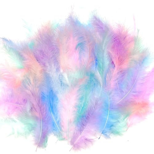 JZK 200pcs 9~15cm Colourful Pastel Natural Fluffy Feathers for Crafting Multi Coloured Real Feathers for Crafts DIY Material Dream Catcher
