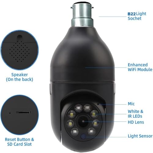 Image of TP PLUS 3MP WiFi Light Bulb Camera for Home Indoor | 360 View | Full HD | Color Night Vision | Motion Detection | Two (Black Light)