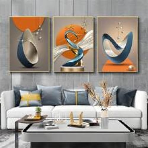 Affiches modernes abstraites orange doré triptyque 30x40cm pour salon - 3