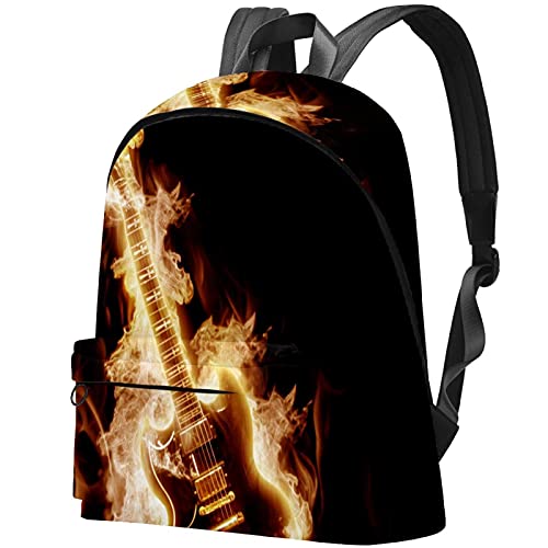 EZIOLY Mochila para portátil con llamas para guitarra electrónica con mochila para hombre y mujer, mochila de viaje ligera