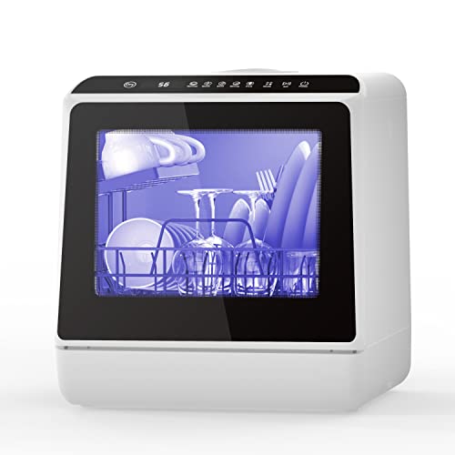 FIREGAS Portable Countertop Dishwasher, 5 L Built-in Water Tank & Inlet Hose, 6 Washing Programs Mini Dishwasher with Air-Dry Function and LED Light for Apartments, Dorms and RVs FIREGAS Portable Countertop Dishwasher, 5 L Built-in Water Tank & Inlet Hose, 6 Washing Programs Mini Dishwasher with Air-Dry Function and LED Light for Apartments, Dorms and RVs