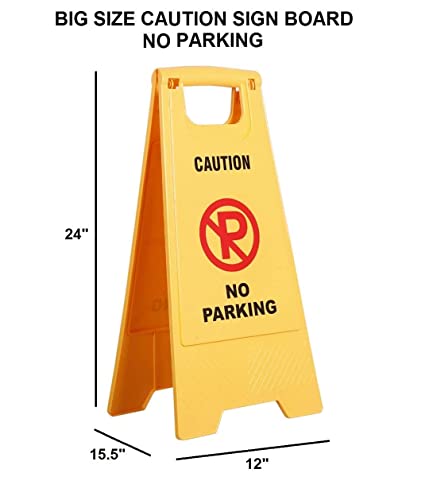 Image of AIR O MATIC NO Parking Caution Sign Board | ABS-Plastic Caution Standing Board (Yellow Sign Board - Big Size)