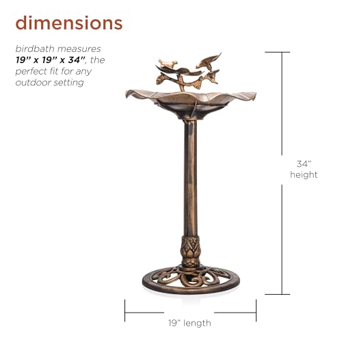 Image of Alpine Corporation 34 inch Tall Pedestal Birdbath Fountain with Bird and Flower