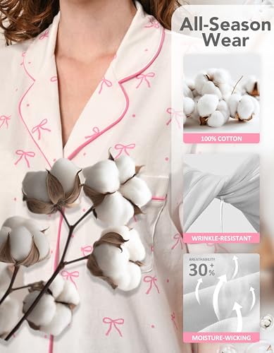 Image of NAP BOUND 100% Cotton Women's Pajama Sets Short Sleeve Button Down Soft Pjs 2 Piece Lounge Set with Pocket Nightwear XS-XXL