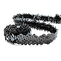 CNFQ 10 yards Elastisches glänzendes Paillettenband Applikation für Hochzeit Kostüm Brautschmuck PVC (Schwarz)