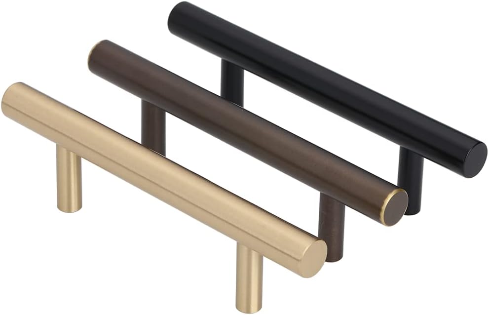LAIGOO 5 Pack Solid Brass Cabinet Pulls Coffee, 3 Inch Hole Centers, 4.92 Inch Length, Modern Drawer Pulls Kitchen Cabinet Hardware Cupboard Handles